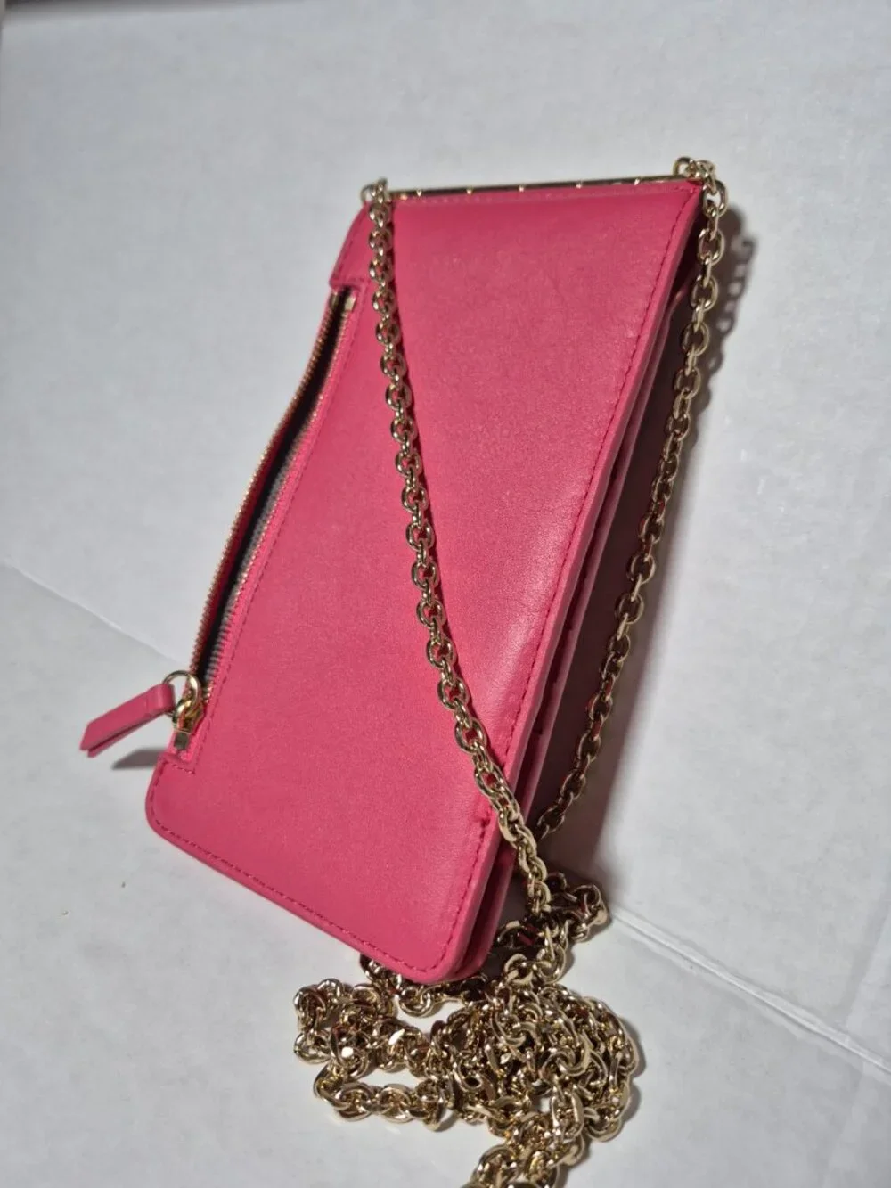 Thacker Nora Pink Leather Phone Wallet Crossbody Gold Chain